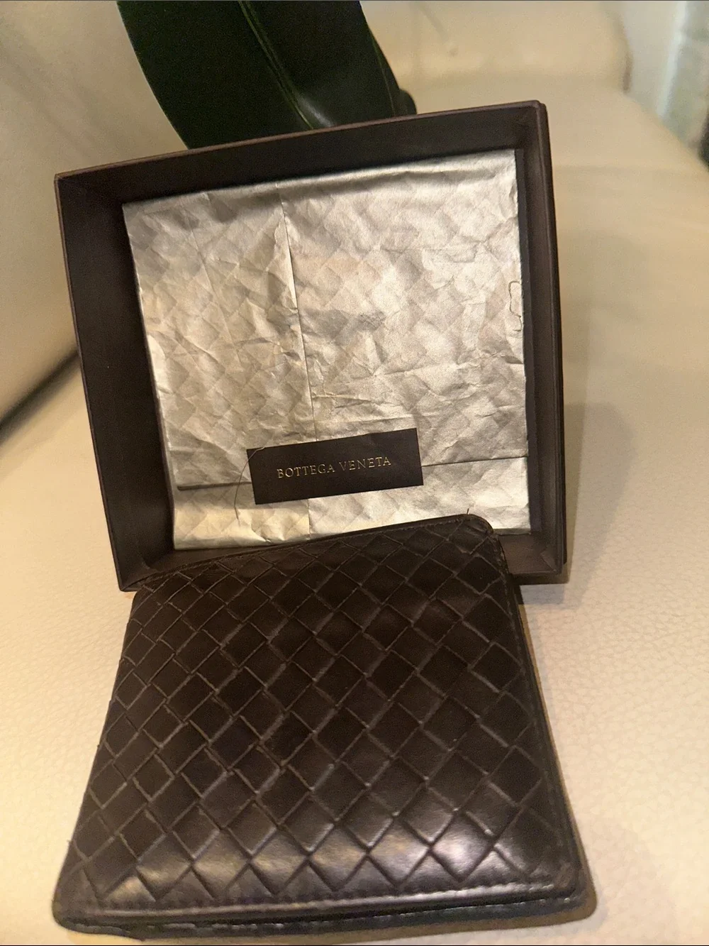 Bottega Veneta Dark Brown Intrecciato Leather Wallet